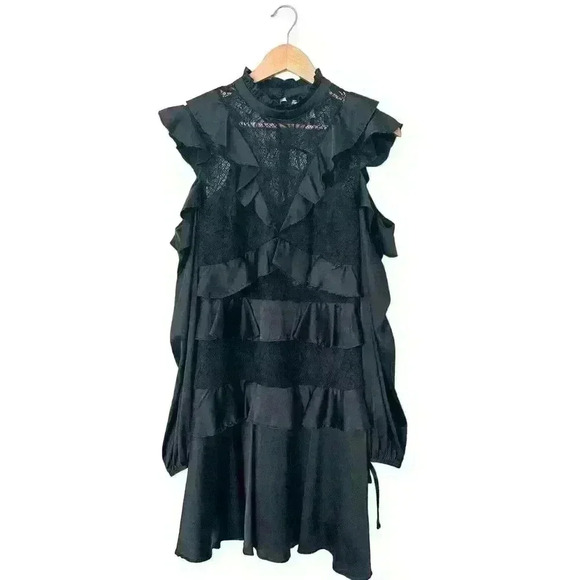 Dark Pink Lace Black High Neck Dress Edgy Gothic Victorian (NWT $155) - Picture 3 of 12